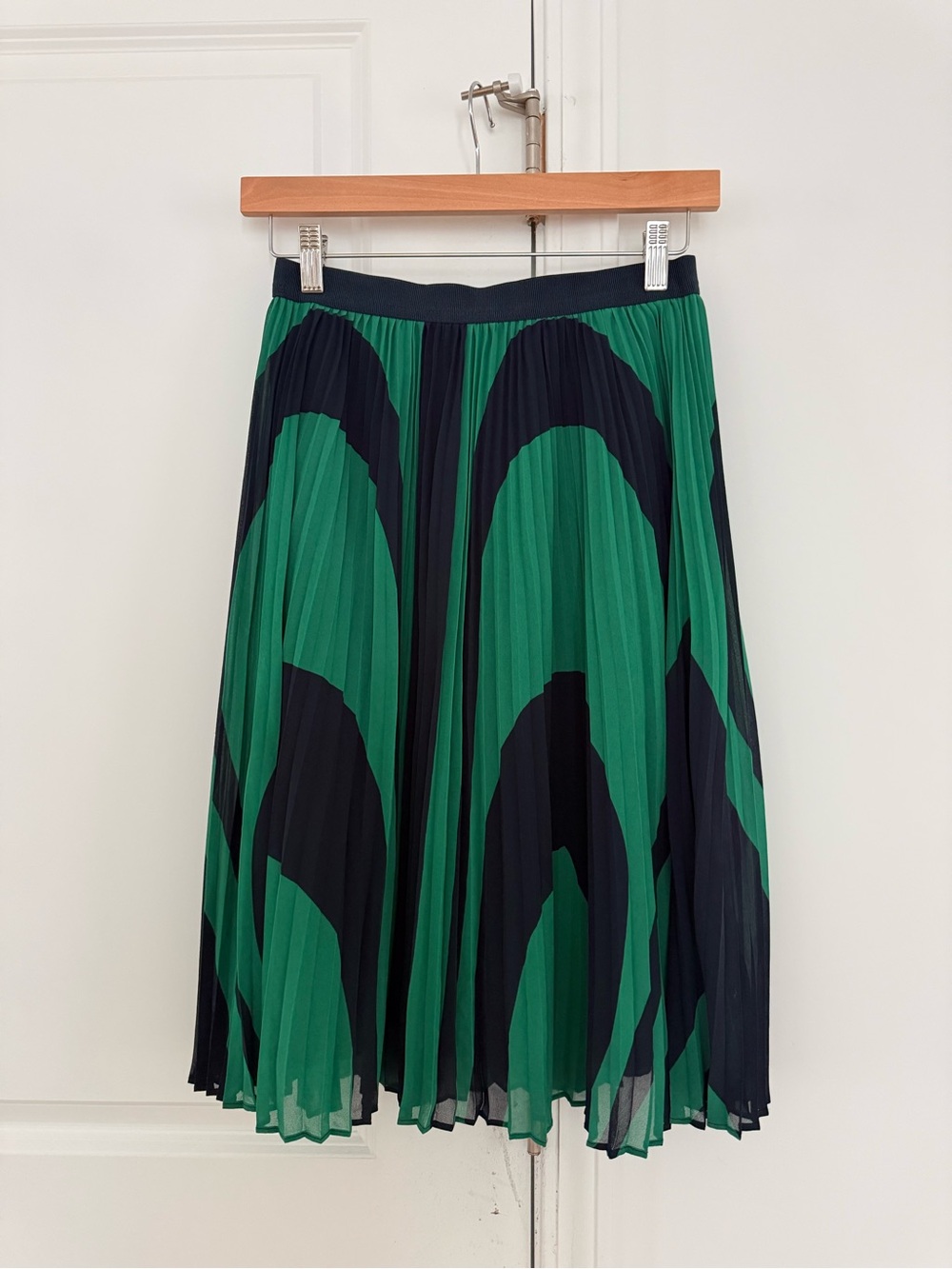 Green & Black Pleated Midi Skirt